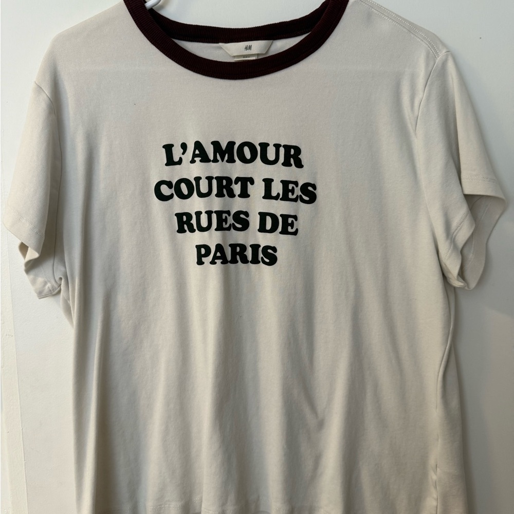 H&M Cream and Brown Graphic Tee